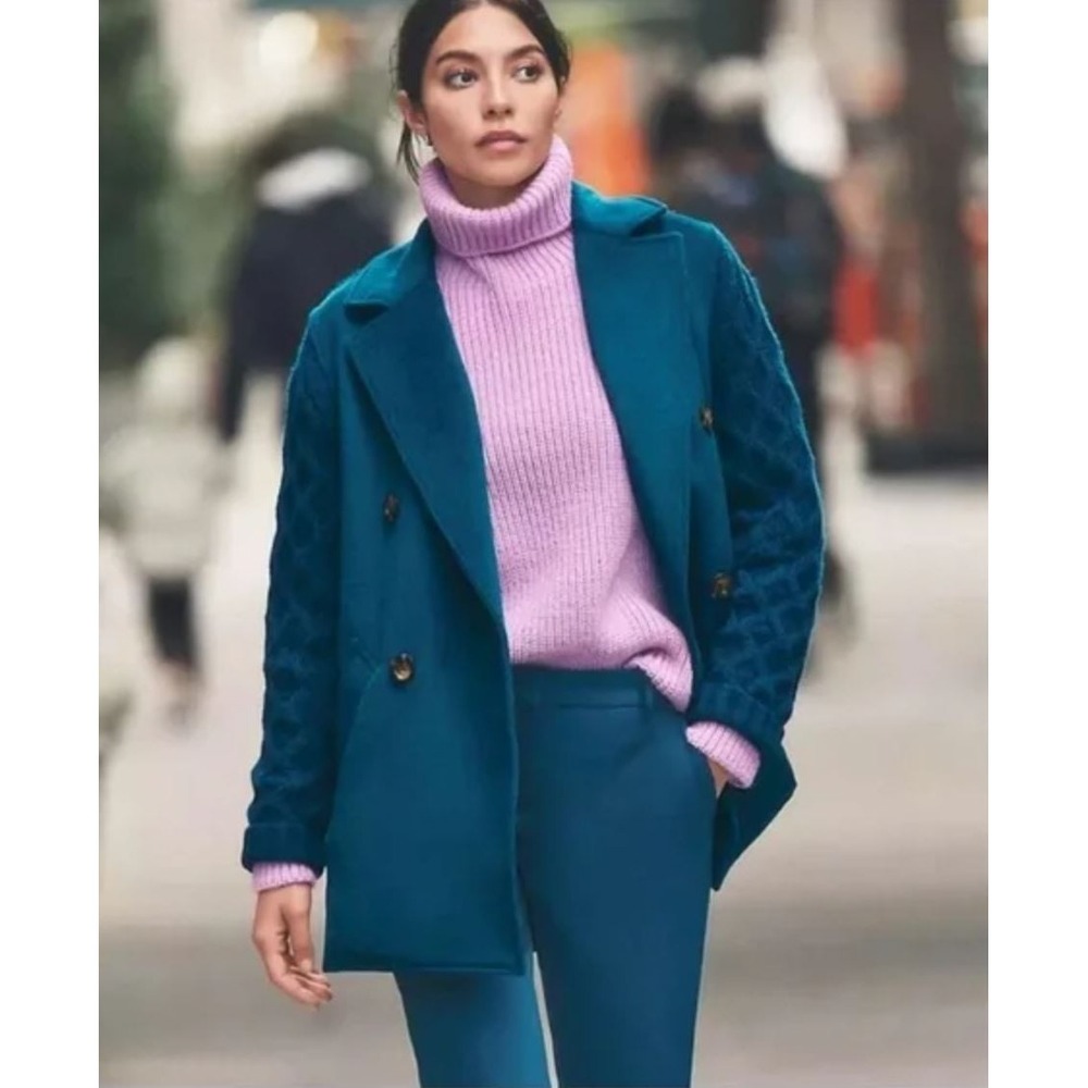 Ann Taylor Blue Mixed Media Cable Knit Sweater Jacket Womens Small 35586043 NWT